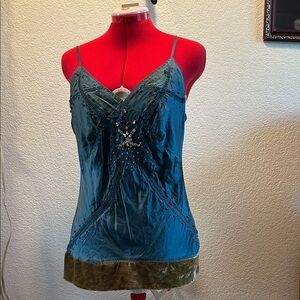 Elegant Blue and Green Y2K Women's Top